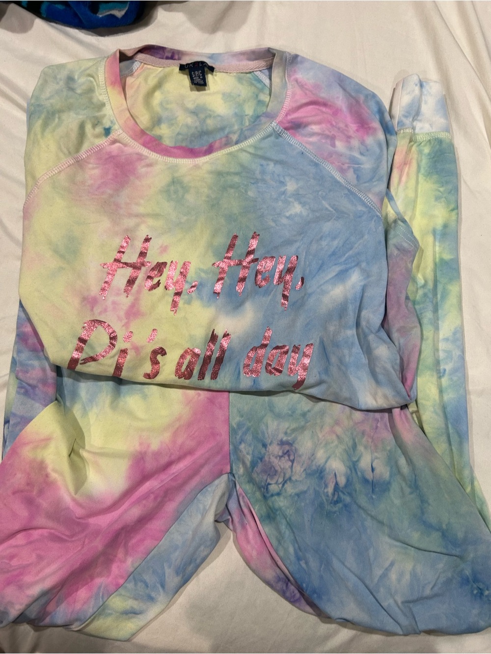 UK2LA Pastel Tie-Dye Pajama Set with Pink Glitter Script